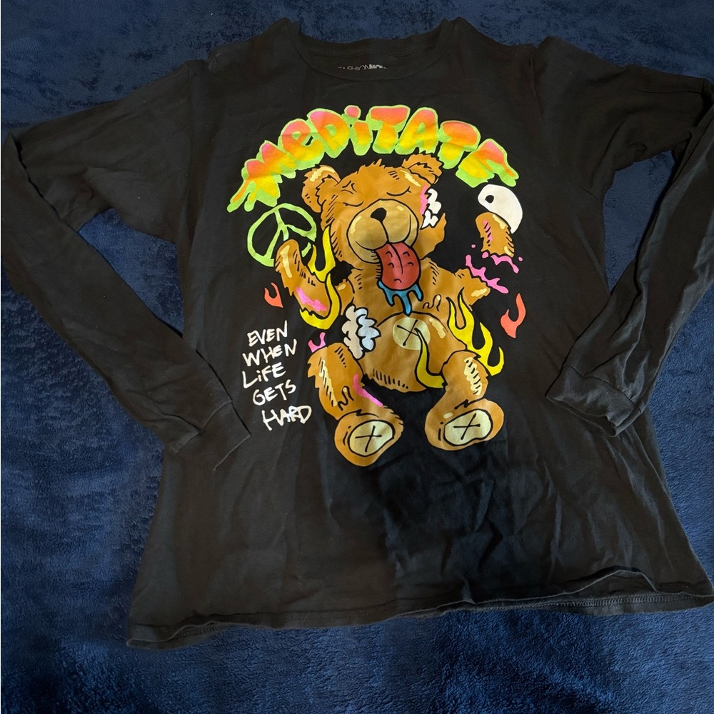 Kids Black Graphic Long Sleeve Shirt